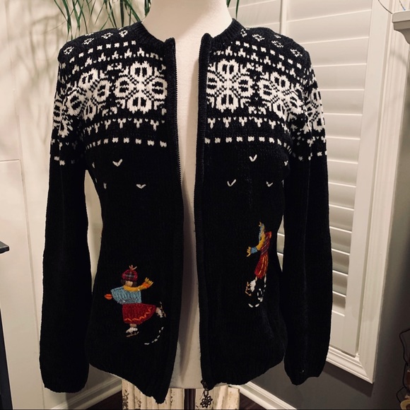 Vintage Sweaters - Alfred Dunner VTG  Blk Cardigan Christmas sweater
